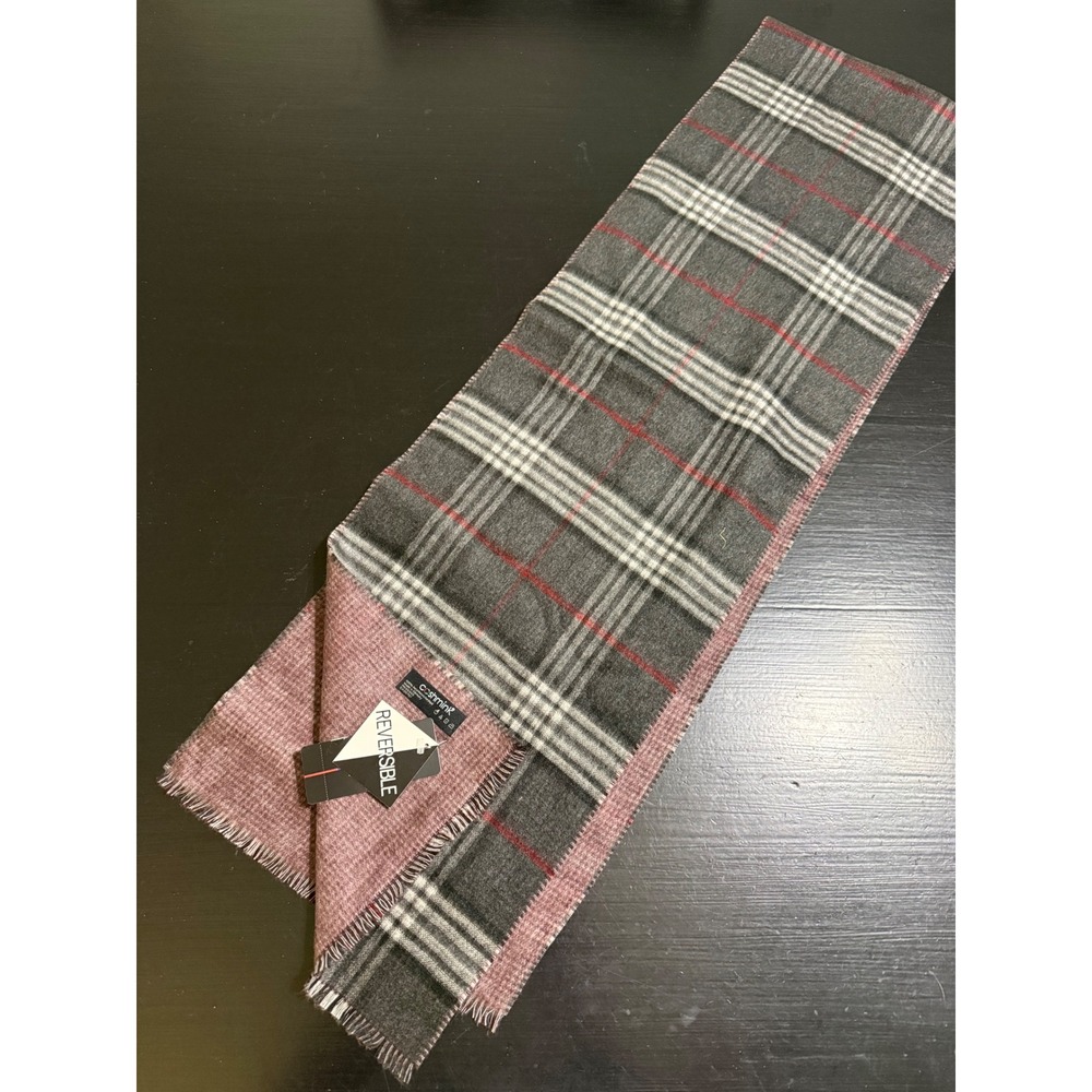 Cashmink by V. Fraas Reversible Plaid Scarf Grey Mauve Red Made in Germany NWT